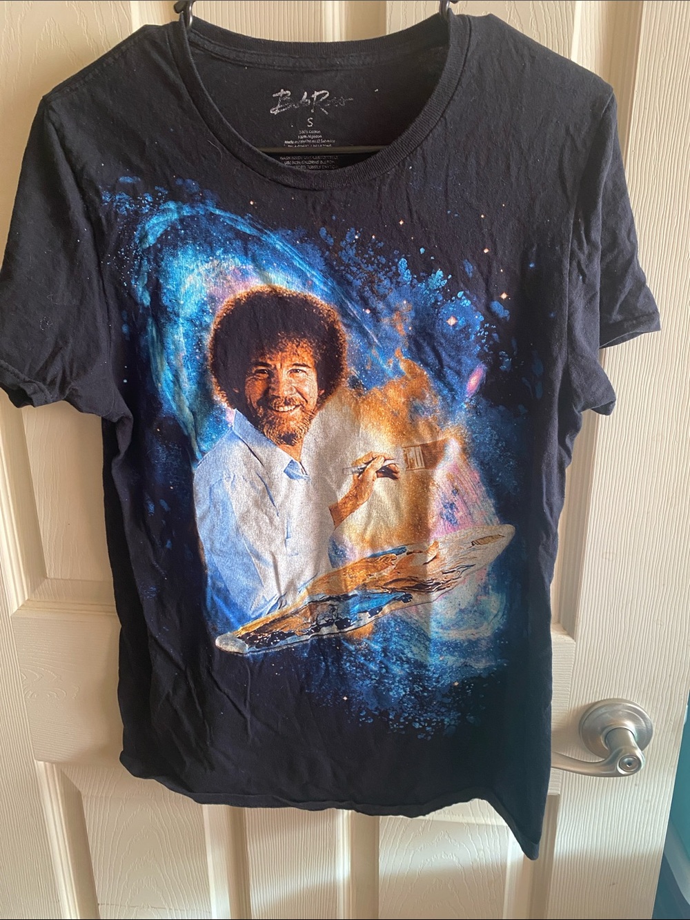 Men's Black Bob Ross  Graphic Tee with Artist Portrait